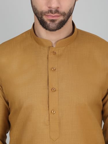 Image of KRAFT INDIA Men's Cotton Solid Kurta With Drawstring Pyjama Set