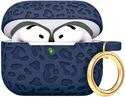 Coque AirPods 4 anti-rayures léopard bleu nuit silicone souple ajusté