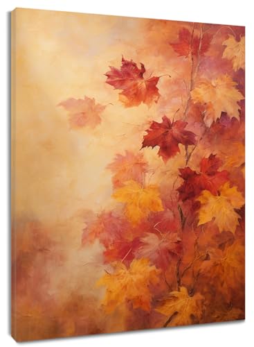 AUEEA Fall Leaves Wall Art for Bathroom Rustic Farmhouse Orange