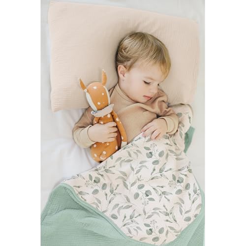Konssy Muslin Baby Blankets for Girls Boys, 100% Cotton Crib Blanket for Infant Toddler, Super Soft and Lightweight Nursery Swaddling Wrap 40"x36" (Green Leaves)