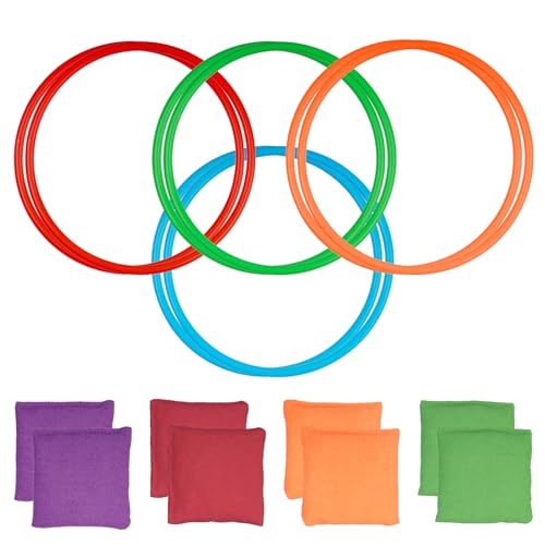16 Stück Ringwurfspiel Kinder Outdoor, 8 Party Wurfspiele Toss Ringe Set & 8 Bohnensäckchen Wurfsäckchen Sandsäckchen Kinder, Wurfspiele für Draußen Indoor Outdoor Camping Gartenspiele Spielspaß