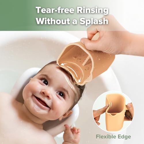 Image of haakaa Gentle Pour Bath Rinse Cup | Food Grade Silicone Shampoo & Body Washing Rinser Cup for Kids with Easy Grip Handle - Coral