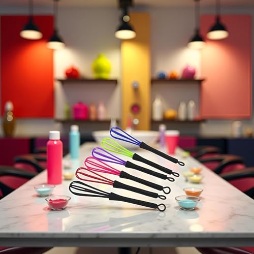 6Pcs Mini Whisks, Plastic Whisk for Hair Dye Color Mixing, Balloon Salon Barber Hairdressing Hair Color Dye Cream Tiny Whisk, Mixer Tool for Blending 7 x 1.2 In
