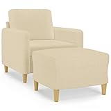 Eleganz Futon Sessel mit Hocker Creme 60 cm Stoff – Bequemer Klappstuhl für Wohnzimmer & Balkon,...