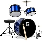 Best Choice Products 3-Piece Beginner Drum Set for Kids Juniors, w/Throne Stool, Cymbal, Drum Sticks, Bass Drum Pedal, 2 Toms - Blue/Black