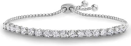 Devin Rose 8 Cttw Cubic Zirconia Adjustable Bolo Bracelet for Women in Rhodium Plated Brass 4mm White