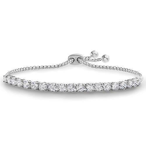Devin Rose 8 Cttw Cubic Zirconia Adjustable Bolo Bracelet for Women in Rhodium Plated Brass (4mm White)