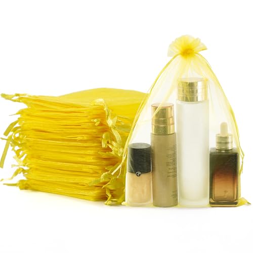 Image of Meowoo 100PCS Organza Bags, 8x12in Small Mesh Bags Drawstring, Mesh Gift Bags Drawstring for Jewelry, Candy, Christmas, Sachets, Festivals, Bathroom Soaps, Makeup Organza, Wrapping Supplies(yellow)