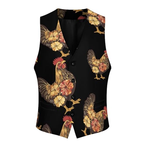 Hawaiian Floral Pattern Rooster Men's Formal Suit Vest for Business Formal Or Casual Dress Waistcoat Wedding4