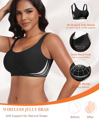 Image of Wireless Jelly Seamless Bras for Women No Underwire Tshirt Full Coverage Padded Bra Comfortable Everyday Bralettes