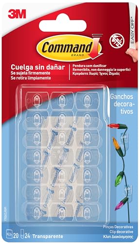 Command Ganci Trasparenti con Strisce Adesive Trasparenti, da Interno, 20 Ganci e 24 Strisce Biadesive, XS