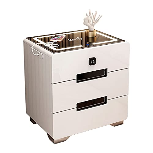 Mesa de Cabeceira Mesita de Noche Madera multifunción con Bloqueo de lámpara de Carga inalámbrica mesita de Noche Bluetooth Audio Nightstand Mesita de Noche (Color : Black)