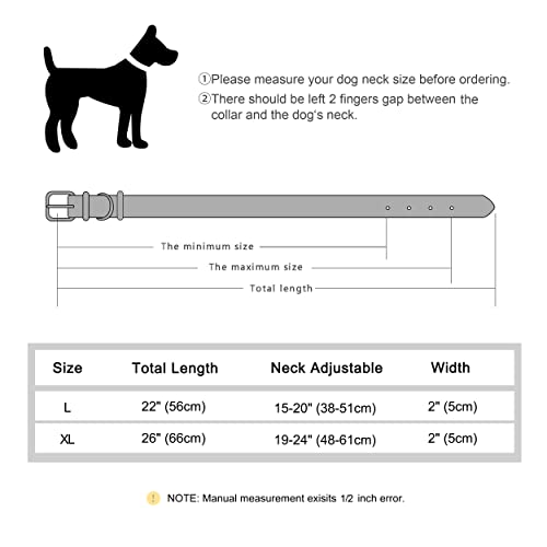 Pet Artist 2 Inch Wide Studded Leather Dog Collars For Large Dogs, Unique Rivet Design Handmade Luxury Heavy Duty Dog Collar For Doberman Rottweiler, L: Neck Size 14.5-19.5" #TOP3