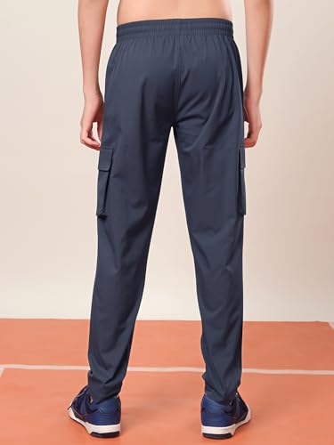 Image of TECHNOSPORT Boys' Solid Straight Fit TS Flexi Cargo Trackpants Drawstring 4-Pocket Polyester Joggers for Sports Play School UPF50+ Anti Odour