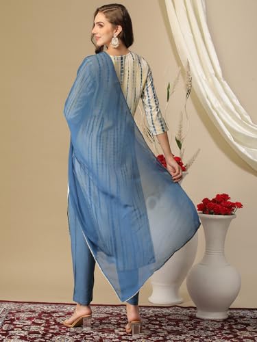 Image of GoSriKi Women's Rayon Blend Straight Printed Kurta with Pant & Dupatta