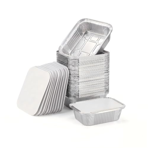 Julpvom 50 Pack 1lb Aluminum Foil Pans with Cardboard Lids 5.5x4.5