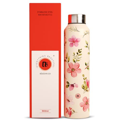 Image of EB-Everything Beautiful Stainless Steel Water Bottle 1 Litre Leakproof in Printed Funky Flower Design Ideal for Adults Kids Boys and Girls For Home Office School Gym 1 ltr (Funky Flower)