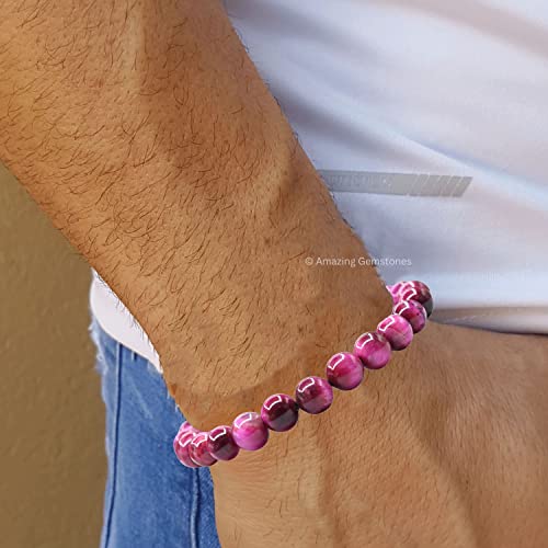 Pink Tiger Eye Bracelet For Women Men's Gifts - Protection Healing Crystal Bracelet - 8Mm Gemstone Beaded Adjustable Bracelet #TOP4