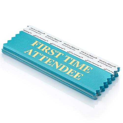 4 Inch First Time Attendee Light Blue Gold Foil Badge Ribbons, Pack of 25
