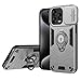 ILING Case for ZTE Blade V70 Vita, Ultra-thin Matte Hard PC + Soft Silicone TPU Bumper Shockproof Hybrid Armor Cover, with Metal Ring Kickstand and Slide Camera Cover (Silver)