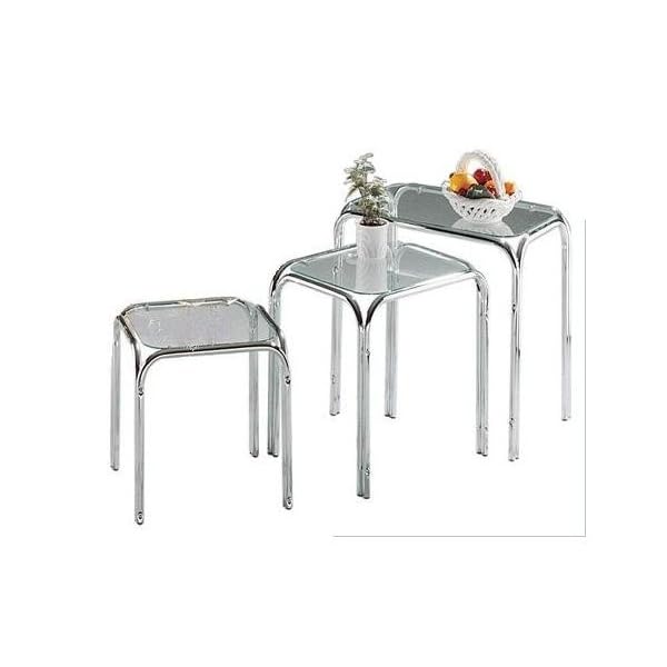 Classic Nest of 3 Chrome and Clear Glass Side End Tables