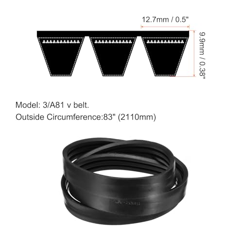 Image of uxcell 3 /A81 or 3 /4L830 Banded V-Belt Classic Wrapped Rubber, 3 Banded /3 Ribs, A Profile, 81 inch(2060mm) Inside Circumference