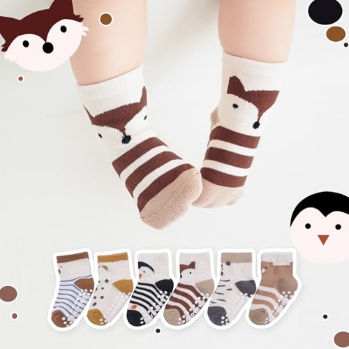 Aroveea Baby Toddler Socks Grip Non Slip Boys Girls Cotton 12 Pack for 3-5T Kids Ankle Cute Socks 6M-7Years