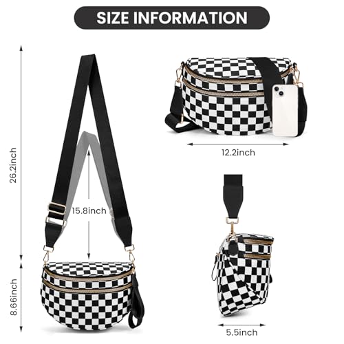Colorful Checkered Bum Bags for Women Crossbody,Spacious Checkered Purse Nylon Crossbody Bag Fanny Packs Belt Bag4