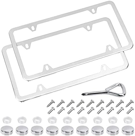 Amazon Basics Matte Aluminum License Plate Frame Pair with Screw Caps - 2-Hole, 12.3 x 6.3'', Black