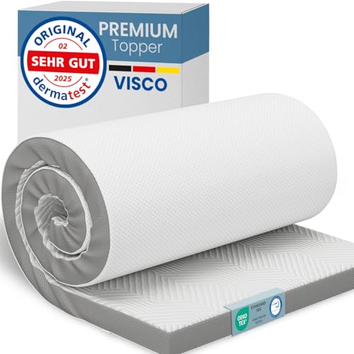 maxVitalis Viskoelastischer Matratzen-Topper, Orthopädische MemoryFoam Matratzenauflage, Viscoauflage für Matratzen & Boxspringbett, inkl. Aloe Vera Bezug (90 x 200 cm, Viskoschaum 4 cm)