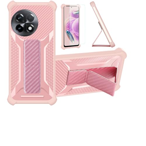 Case Compatible for OnePlus 11R 5G Phone Case Stand Cover [with 1* Tempered Glass Screen Protector] Hybrid Case [Folding Support Magnetic] [Frosted Anti-Fingerprint] ZJBB-Pink