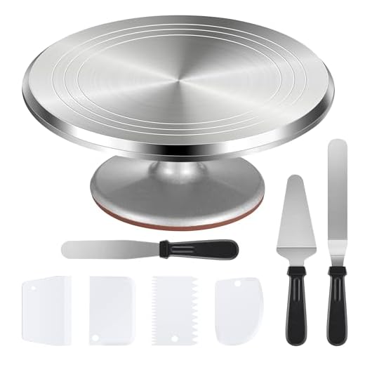 Puroma 8-in-1 Aluminium Alloy Rotating Cake Turntable 12'' Revolving Cake Decorating Stand with 3 Angled Icing Spatula, 3 Icing Comb for Pastries, Cupcakes and Cake Decorations