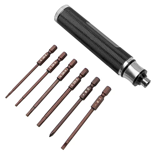 ShareGoo 6 in 1 Hex Screwdriver, Multi-Function Screw Driver 1.5/2.0/2.5/3.0mm 0#+ 1#- Repair Tool Kit Compatible with HSP Tamiya Arrma Axial Traxxas RC Car RC Drone Airplanes (Black)