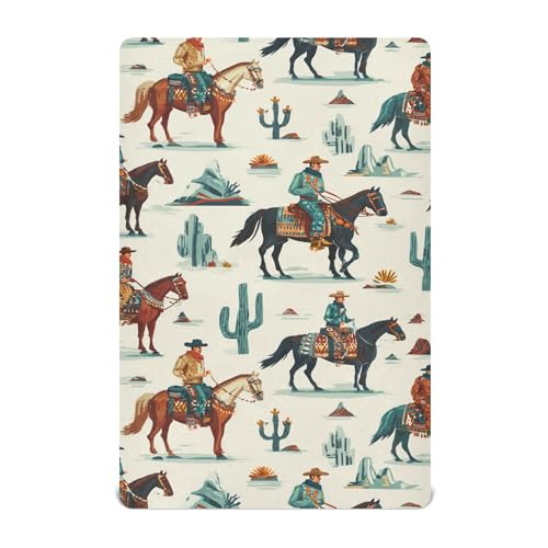 Image of Vintage Western Cowboy Crib Sheets Soft Breathable Fitted Baby Crib Sheets Mattress Cover for Girls Boys, 52 inch x 28 inch x 9 inch
