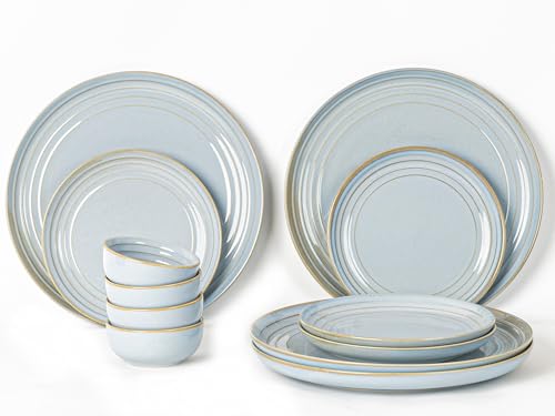 Image of Bodhi House Handcrafted Chip Resistance Porcelain Dinner Set, 12 Pieces Dish Set Serving for 4, Microwave and Dishwasher Safe, Bone-ash Free, Crockery Set for Dining and Gifting, Arctic Blue