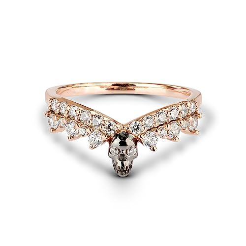 Dfine Jewelry Store Two Tone 925 Sterling Silver Skull Rings for Women Gothic Ring Enhancer for Engagement Wedding Curved Band Cubic Zirconia Size 8