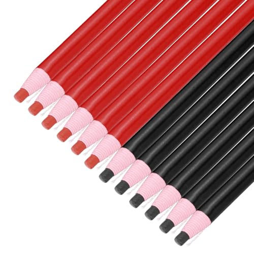 sourcing map 12 lápices de grasa despegables, marcadores de porcelana de color para papel de plástico y vidrio, lápices de cera que no afilan para colorear y marcar dibujos, rojo y negro