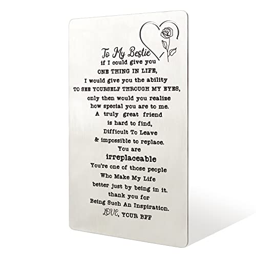 WINOESHE To My Best Friend Gift, To My Bestie Engraved Wallet Insert Card, Friendship Gift for Women Girl Appreciation Gift Birthday Wedding Christma Gift