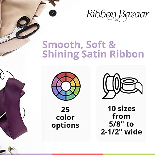 Ribbon Bazaar Satin Double Faced Wired Ribbon - 100% Polyester Wire Edged Ribbon For Gift Wrapping, Crafts, Scrapbooking, Hair Bow, Decorating & More - 2-1/2 Inch White 25 Yards #TOP1