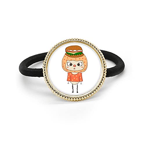 Élastique à cheveux en métal argenté avec motif hamburger et légumes UU