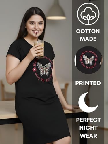Image of White Moon Cotton Printed Nighty for Women's | Night Gown | Printed Nighty for Girls | Nightdress | Nighty for Women | Sleepwear | Ladies Nighty | Nighties | Premium Soft Cotton Nighty Women