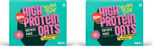 Image of Yogabar High Protein Oats (Variety Pack of 14) | 26g Protein per Serve | Wholegrain Breakfast | Flavors: Korean Fire, Mum's Masala, Dark Chocolate, Fruit Nuts Seeds, Kesar Pista Kulfi, Banana Creme, Filter Kappi