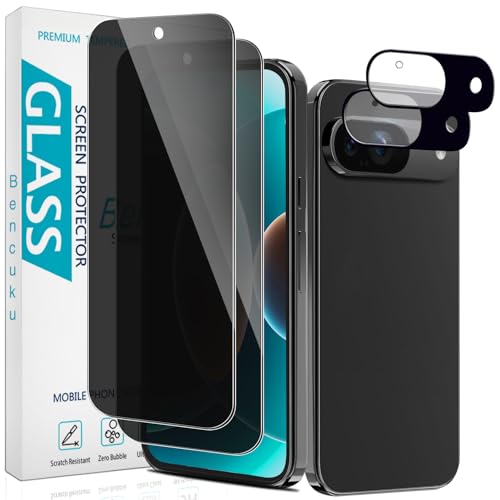 Bencuku (2 Pack) Privacy Screen Protector for Google Pixel 9 Anti Spy Private Tempered Glass with (2 Pack) Camera Lens Protector Anti Scratch Case Friendly