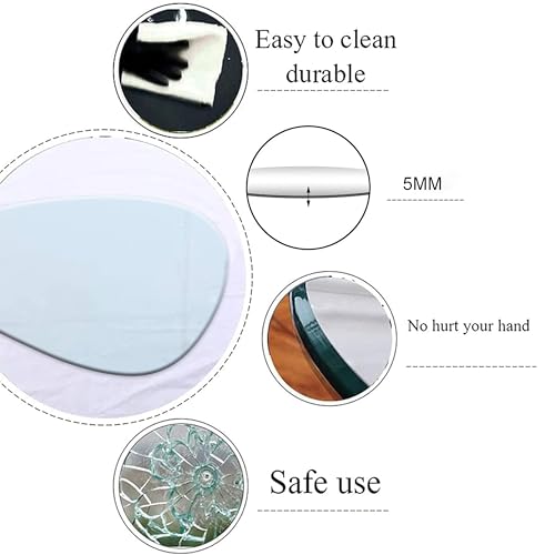 Image of Rousrie Frameless Wall Mirror for Bathroom, Glass, Modern, Clear, Wall Mount, 45 x 30 cm (1, Wavy)