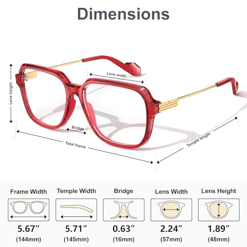 Image of VISOONE Oversized Blue Light Blocking Glasses with Chic Square TR90 Frame and Metal Temple for Women Men Ryan