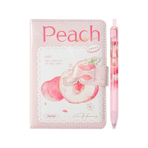 日記帳 可愛い モモ A6 PUレザー マグネット式ノート カラー無地ページ 交換日記 文房具 学用品 記念日 誕生日 子供 小学生 入学祝い 女の子 プレゼント ピンク (B)