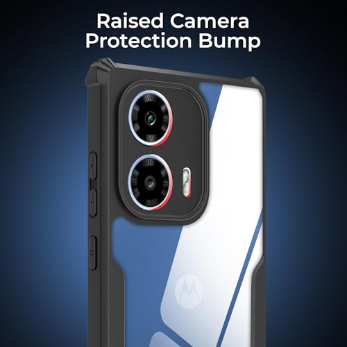 Image of A rtistque Clear Hard Transparent Acrylic Armor Anti-Drop Shockproof TPU Edge Back Cover Case for Motorola G34 - Black