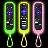 [3Pack] Climberer Remote Case Cover Compatible with Roku TCL/Hisense roku TV |Sharp Roku TV | Roku Express 4K+，Glow in The Dark Makes it Easy to find (Green Yellow Pink)