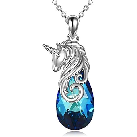 Unicorn Gifts for Gifts s925 Sterling Silver Unicorn Pendant Necklace for Women Unicorn Jewellery with Blue Crystal, Birthday Gifts for Girls Daughter Granddaughter Cover