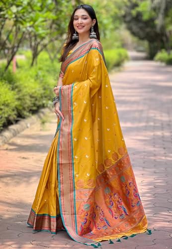 Image of SGF11 Women's Kanjivaram Paithani Soft Silk Saree With Unstitched Blouse Piece